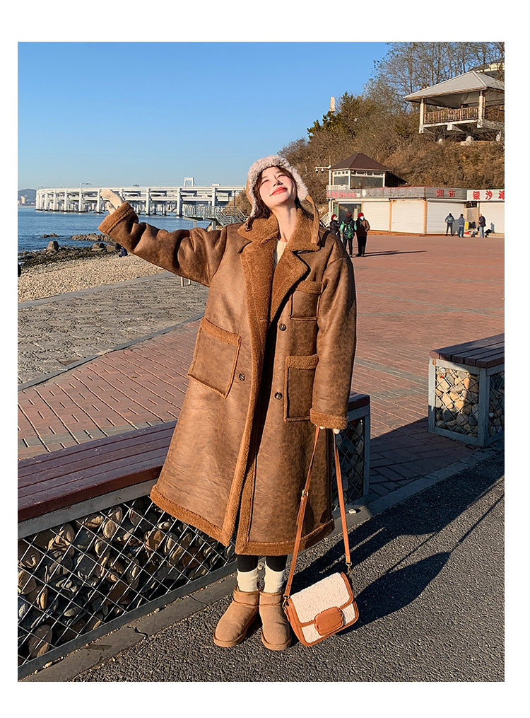 Abrigo de lana de cordero de doble cara de invierno para mujer