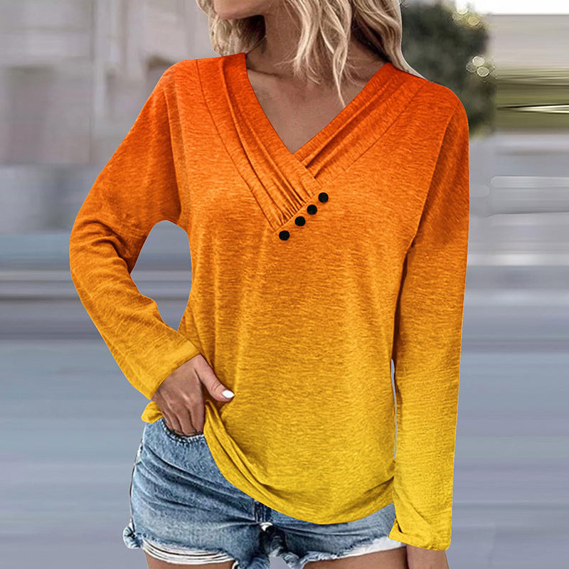 Women's Long Sleeve Gradient T-shirt Top