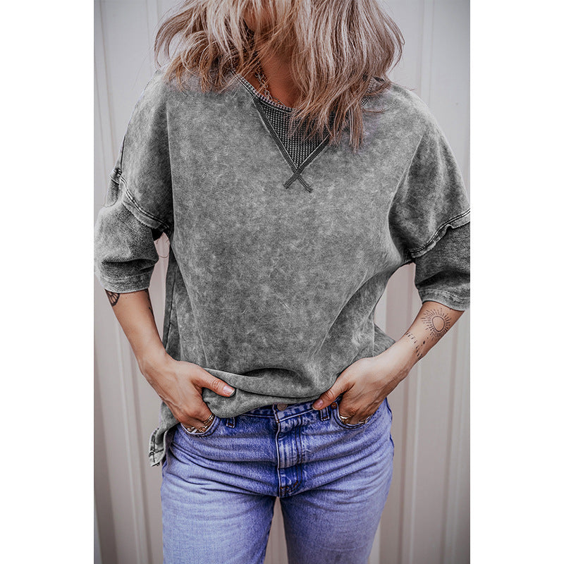 Pull Femme Col Rond Demi Manches Ample Manches Courtes