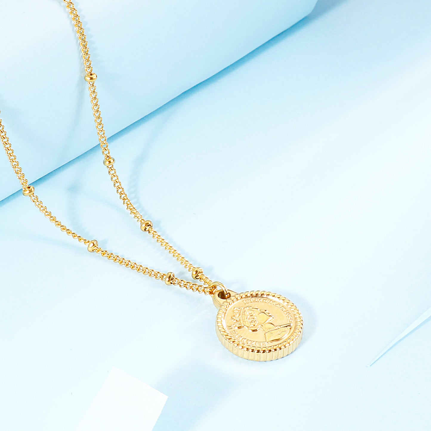 Collier pendentif pièce de monnaie en acier inoxydable