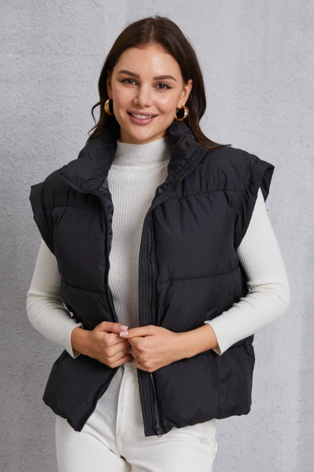 Manteau gilet avec poche et col roulé zippé