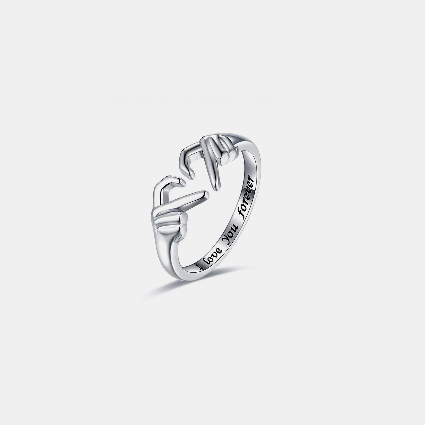 Bague ouverte en argent sterling 925 en forme de coeur à la main