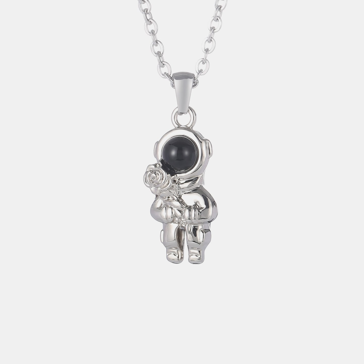 Collier pendentif astronaute pierre oeil de chat en acier inoxydable